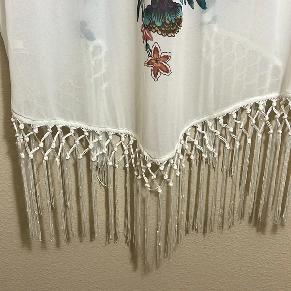 Xhilaration Multicolor Floral Fringe Summer Beach Kimono Coverup - Picture 7 of 9